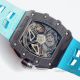 KV Factory V2 Upgraded Knockoff Richard Mille RM011 Carbon Watch With Blue Rubber Bracelet (6)_th.jpg